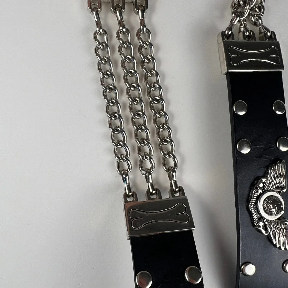 Harley-Davidson Belt Mens XL 40 Black Studded Chain Winged Skull Biker Moto USA